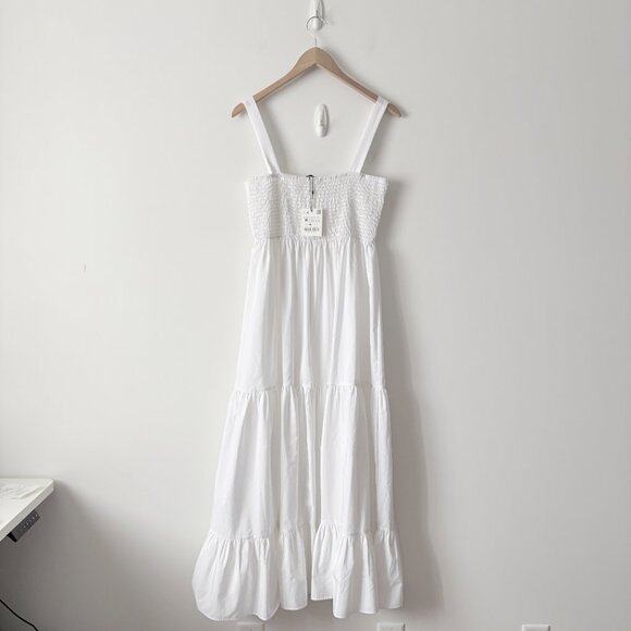 Zara Voluminous Cotton Poplin Maxi Dress NWT Smocked White Size Medium - Picture 8 of 9